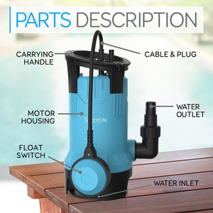 Submersible Clean/Dirty Water Pump - 750W Powerful Sump Pump, 1980 Gph, Auto Float Switch With 16 Ft. Power Cord Length