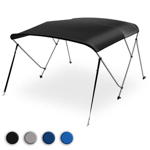 3 Bow Bimini Top - 2 Straps And 2 Rear Support Poles With Marine-Grade 600D Polyester Canvas (Black)