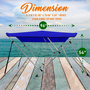 Bimini Top Boat Cover, Waterproof UV-Resistant, Aluminum Frame, Blue