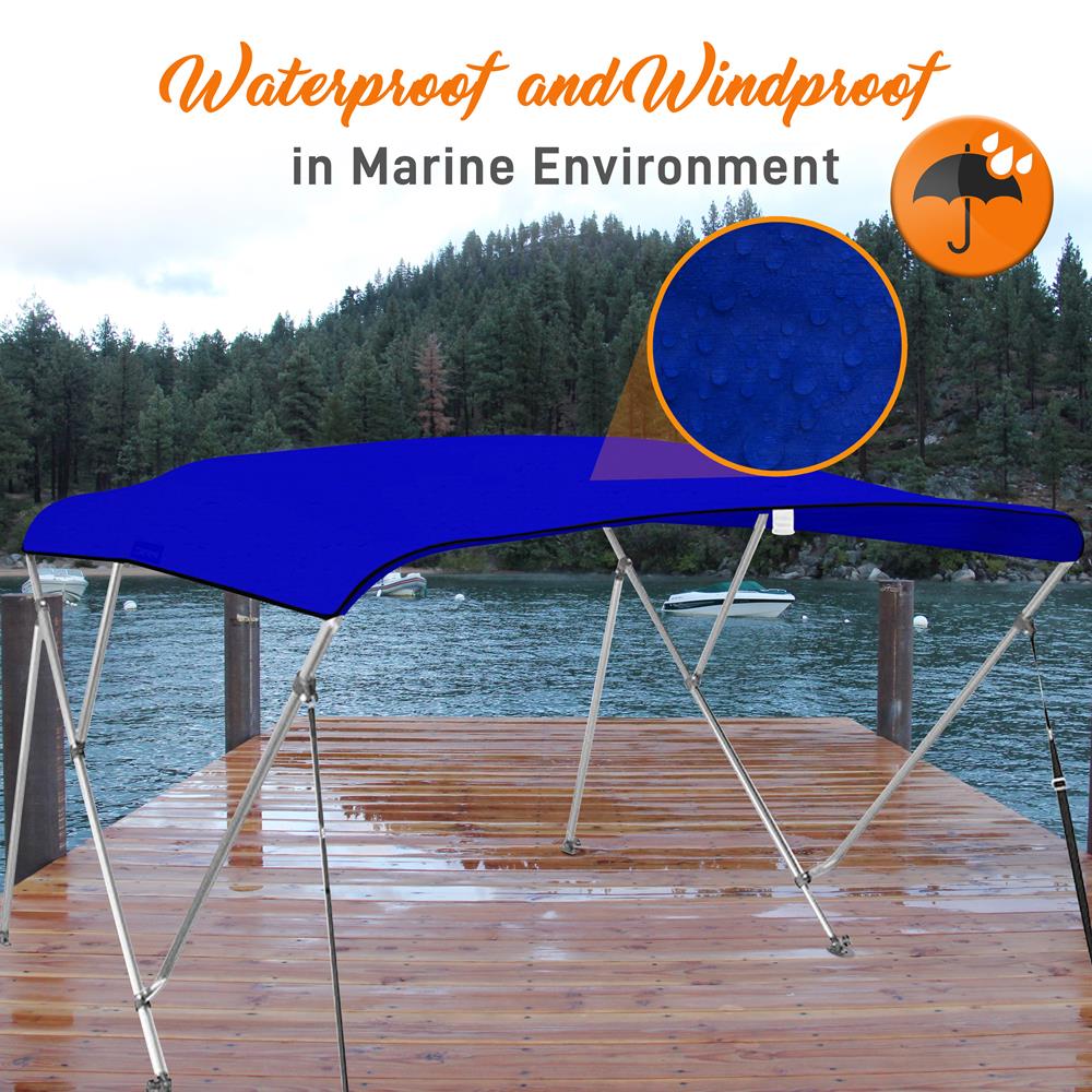 Bimini Top Boat Cover, Waterproof UV-Resistant, Aluminum Frame, Blue