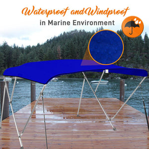 Bimini Top Boat Cover, Waterproof UV-Resistant, Aluminum Frame, Blue