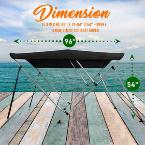 4 Bow Bimini Top Boat Cover, Waterproof UV-Resistant, Aluminum Frame, Gray