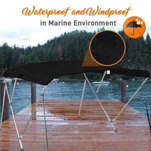 4 Bow Bimini Top Boat Cover, Waterproof UV-Resistant, Aluminum Frame, Gray