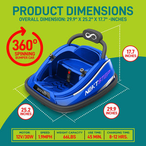 Kids Toy Electric Ride On Bumper Car Vehicle With Remote Control, Led Lights & 360 Degree Spin, 2 Driving Modes (Blue)