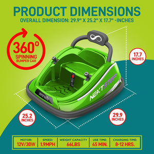 Kids Toy Electric Ride On Bumper Car Vehicle With Remote Control, Led Lights & 360 Degree Spin, 2 Driving Modes (Green)