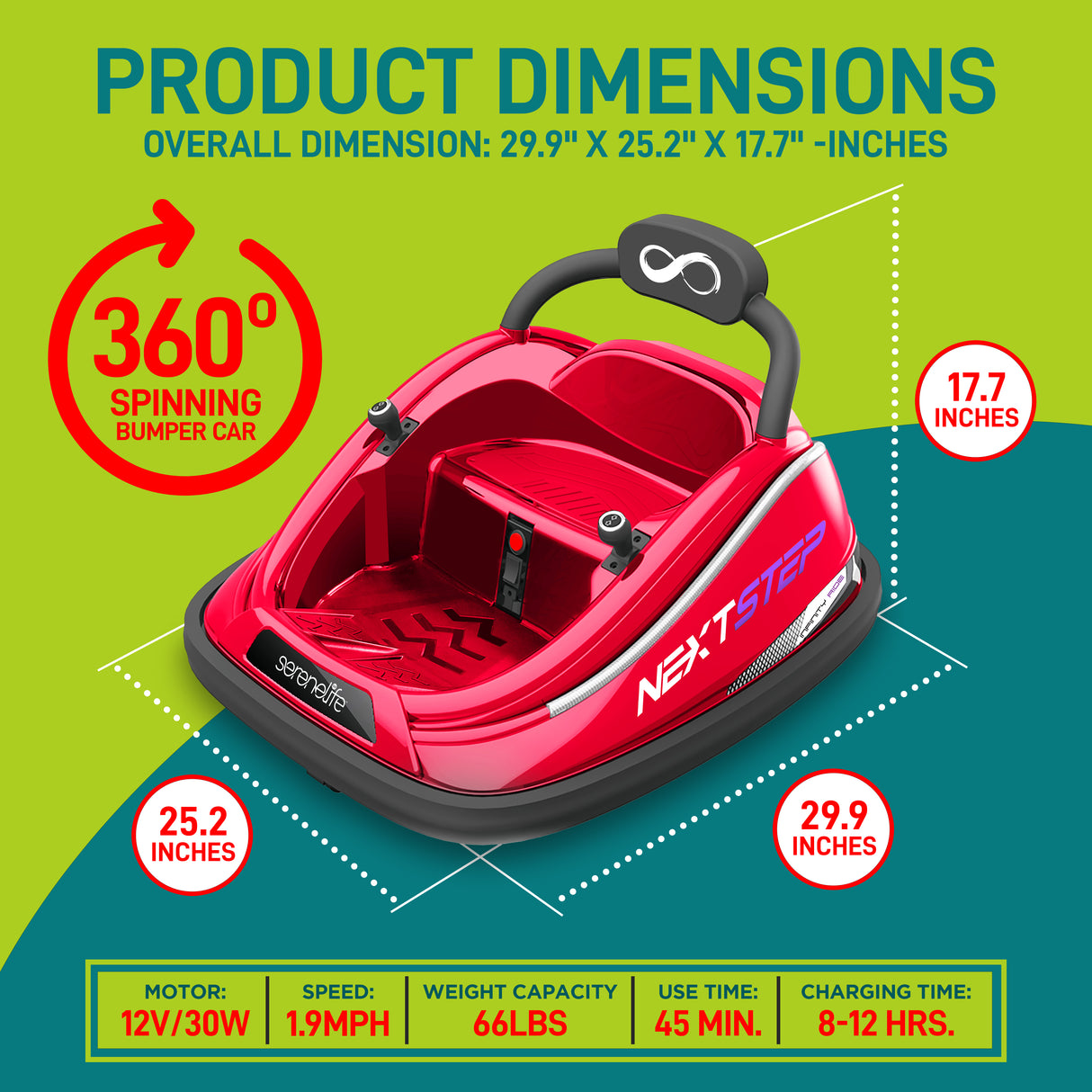 Kids Toy Electric Ride On Bumper Car Vehicle With Remote Control, Led Lights & 360 Degree Spin, 2 Driving Modes (Red)