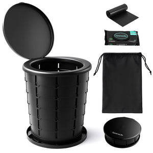 Portable Non-Slip Camping Toilet – Adjustable Height Foldable Travel Potty With Lid, Strap And Carry Bag For Car, Camping, Outdoor Use (Black)