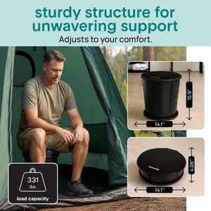 Portable Non-Slip Camping Toilet – Adjustable Height Foldable Travel Potty With Lid, Strap And Carry Bag For Car, Camping, Outdoor Use (Black)