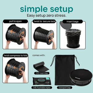 Portable Non-Slip Camping Toilet – Adjustable Height Foldable Travel Potty With Lid, Strap And Carry Bag For Car, Camping, Outdoor Use (Black)