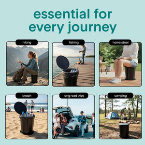 Portable Non-Slip Camping Toilet – Adjustable Height Foldable Travel Potty With Lid, Strap And Carry Bag For Car, Camping, Outdoor Use (Black)