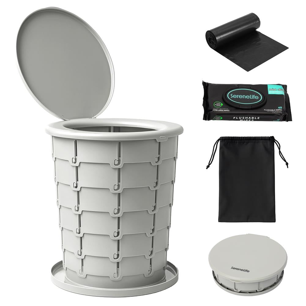 potty camping Portable Non-Slip Camping Toilet – Adjustable Height Foldable Travel P – SereneLife Home