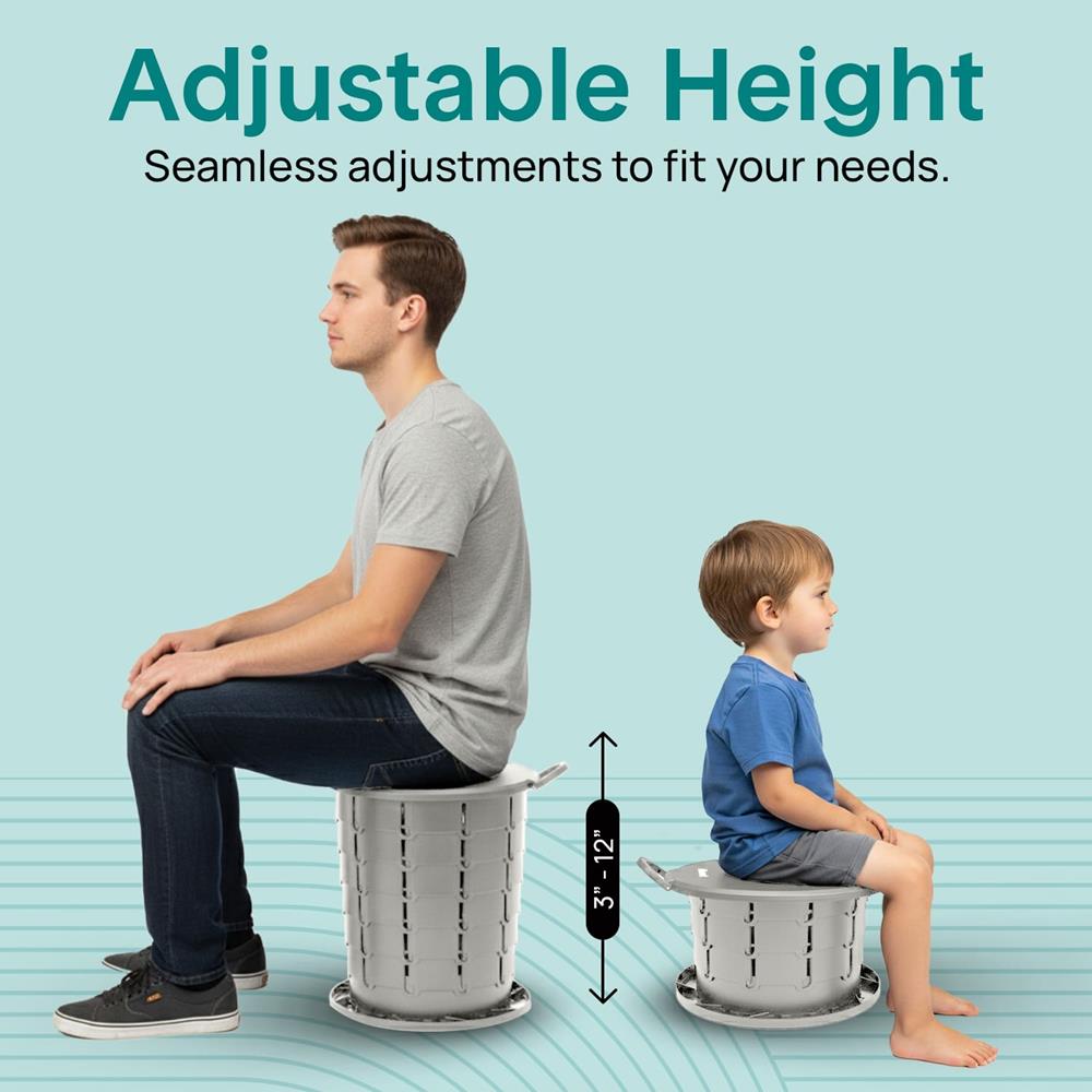 Portable Non-Slip Camping Toilet  Adjustable Height Foldable Travel Potty With Lid, Strap And Carry Bag For Car, Camping, Outdoor Use (Gray)