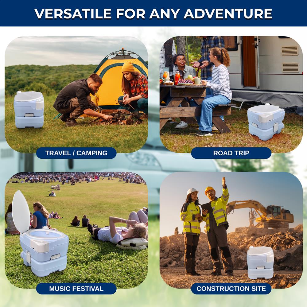 15L Portable Toilet, Leak-Proof, Full Flush, Moonwhite