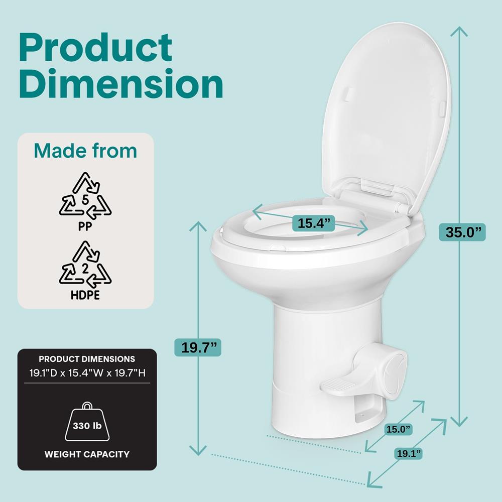 RV Toilet Leak-Proof Compact Design HDPE White