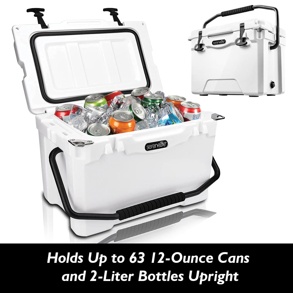 Portable Cooler Box - Holds Up To 63 Cans, Keeps Ice Up To 5 Days, Heavy-Duty 25-Quart (White)