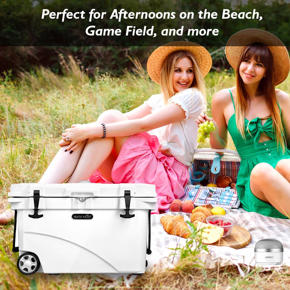 Portable Cooler Box - Holds Up To 63 Cans, Keeps Ice Up To 5 Days, Heavy-Duty 45-Quart (White)