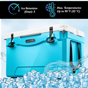 Portable Cooler Box - Holds Up To 63 Cans, Keeps Ice Up To 5 Days, Heavy-Duty 50-Quart (Blue)