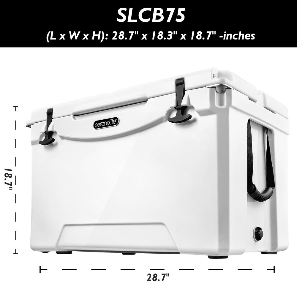 Portable Cooler Box - Holds Up To 63 Cans, Keeps Ice Up To 5 Days, Heavy-Duty 75-Quart (White)