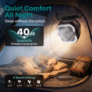 Serenelife Rechargeable Desk Camping Fan With 4 Speeds, 90°/120° Rotation, 10,000 Mah Battery – Ideal For Outdoor Use (Black)