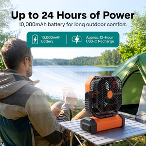Serenelife Rechargeable Desk Camping Fan With 4 Speeds, 90°/120° Rotation, 10,000 Mah Battery – Ideal For Outdoor Use (Orange)