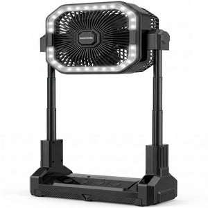 Serenelife Portable Camping Fan With 10,000Mah Battery, Adjustable Height, 4 Speeds, Led Light & Usb-C Rechargeable Design – Ideal For Outdoor Use (Black)
