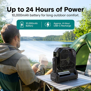 Serenelife Portable Camping Fan With 10,000Mah Battery, Adjustable Height, 4 Speeds, Led Light & Usb-C Rechargeable Design – Ideal For Outdoor Use (Black)