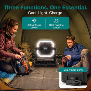 Serenelife Portable Camping Fan With 10,000Mah Battery, Adjustable Height, 4 Speeds, Led Light & Usb-C Rechargeable Design – Ideal For Outdoor Use (Black)
