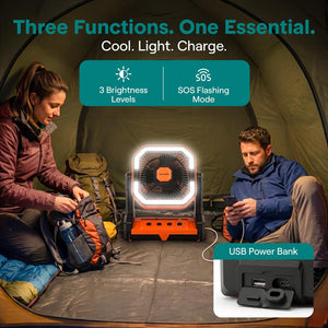 Serenelife Portable Camping Fan With 10,000Mah Battery, Adjustable Height, 4 Speeds, Led Light & Usb-C Rechargeable Design – Ideal For Outdoor Use (Orange)