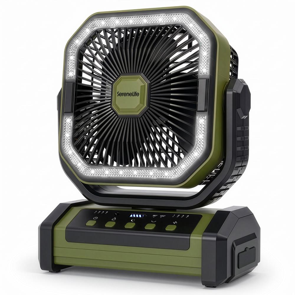 Serenelife Rechargeable Desk Camping Fan With 4 Speeds, 90°/120° Rotation, 20,000 Mah Battery – Ideal For Outdoor Use (Green)