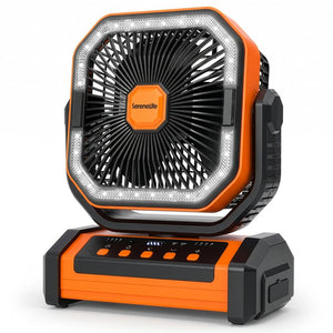 Serenelife Rechargeable Desk Camping Fan With 4 Speeds, 90°/120° Rotation, 20,000 Mah Battery – Ideal For Outdoor Use (Orange)