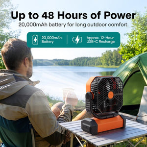 Serenelife Rechargeable Desk Camping Fan With 4 Speeds, 90°/120° Rotation, 20,000 Mah Battery – Ideal For Outdoor Use (Orange)