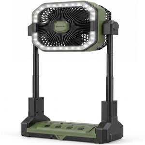 Serenelife Portable Camping Fan With  20,000Mah Battery, Adjustable Height, 4 Speeds, Led Light & Usb-C Rechargeable Design – Ideal For Outdoor Use (Green)