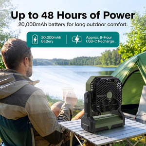Serenelife Portable Camping Fan With  20,000Mah Battery, Adjustable Height, 4 Speeds, Led Light & Usb-C Rechargeable Design – Ideal For Outdoor Use (Green)