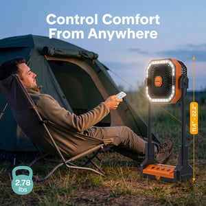 Serenelife Portable Camping Fan With 20,000Mah Battery, Adjustable Height, 4 Speeds, Led Light & Usb-C Rechargeable Design – Ideal For Outdoor Use (Orange)