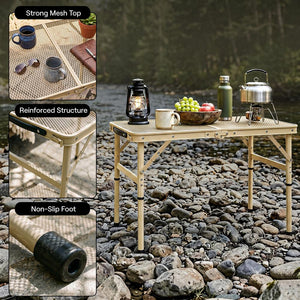 Serenelife Foldable Camping Table - 2Ft Small-Sized Height Adjustable Portable Outdoor Table With Easy Fold Design, Space-Saving Storage, Weather-Resistant Surface For Camping, Fishing, Picnics & Outdoor Adventures (Beige)