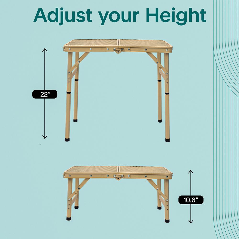Serenelife Foldable Camping Table - 2Ft Small-Sized Height Adjustable Portable Outdoor Table With Easy Fold Design, Space-Saving Storage, Weather-Resistant Surface For Camping, Fishing, Picnics & Outdoor Adventures (Beige)