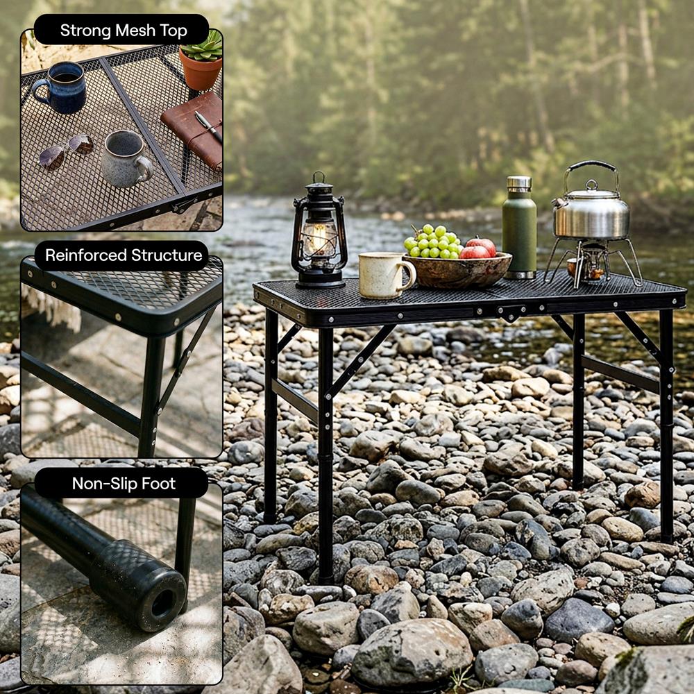 Serenelife Foldable Camping Table - 2Ft Small-Sized Height Adjustable Portable Outdoor Table With Easy Fold Design, Space-Saving Storage, Weather-Resistant Surface For Camping, Fishing, Picnics & Outdoor Adventures (Black)