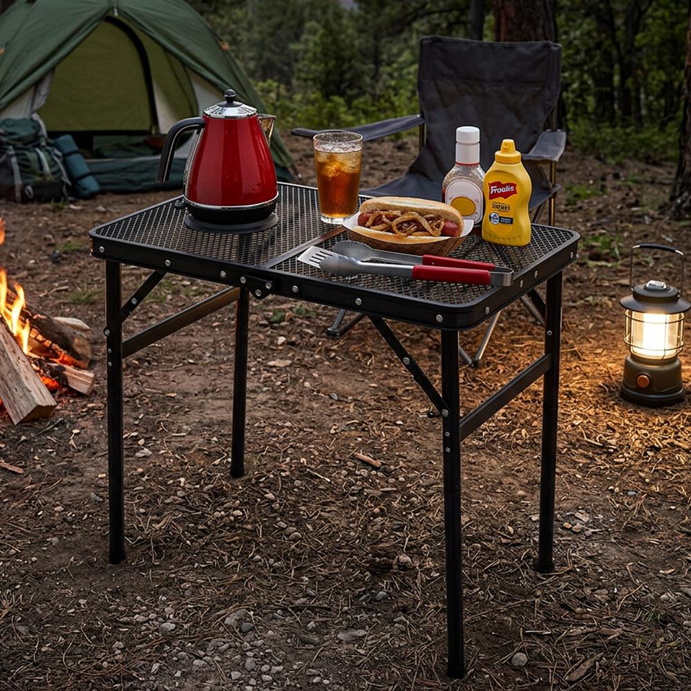 Serenelife Foldable Camping Table - 2Ft Small-Sized Height Adjustable Portable Outdoor Table With Easy Fold Design, Space-Saving Storage, Weather-Resistant Surface For Camping, Fishing, Picnics & Outdoor Adventures (Black)