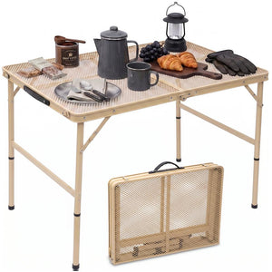 Serenelife Foldable Camping Table - 3Ft Medium-Sized Height Adjustable Portable Outdoor Table With Easy Fold Design, Space-Saving Storage, Weather-Resistant Surface For Camping, Fishing, Picnics & Outdoor Adventures (Beige)