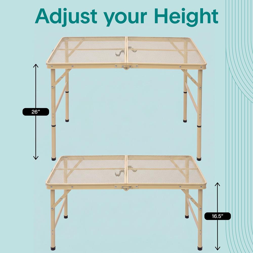 Serenelife Foldable Camping Table - 3Ft Medium-Sized Height Adjustable Portable Outdoor Table With Easy Fold Design, Space-Saving Storage, Weather-Resistant Surface For Camping, Fishing, Picnics & Outdoor Adventures (Beige)