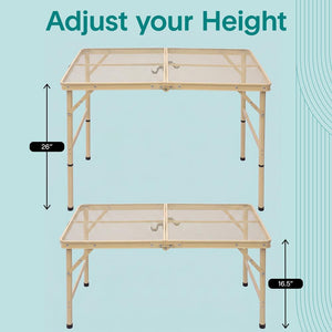 Serenelife Foldable Camping Table - 3Ft Medium-Sized Height Adjustable Portable Outdoor Table With Easy Fold Design, Space-Saving Storage, Weather-Resistant Surface For Camping, Fishing, Picnics & Outdoor Adventures (Beige)
