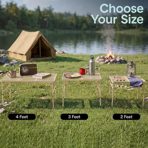 Serenelife Foldable Camping Table - 3Ft Medium-Sized Height Adjustable Portable Outdoor Table With Easy Fold Design, Space-Saving Storage, Weather-Resistant Surface For Camping, Fishing, Picnics & Outdoor Adventures (Beige)