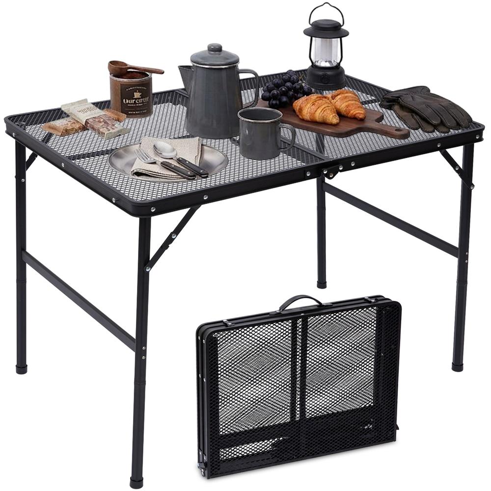 Serenelife Foldable Camping Table - 3Ft Medium-Sized Height Adjustable Portable Outdoor Table With Easy Fold Design, Space-Saving Storage, Weather-Resistant Surface For Camping, Fishing, Picnics & Outdoor Adventures (Black)