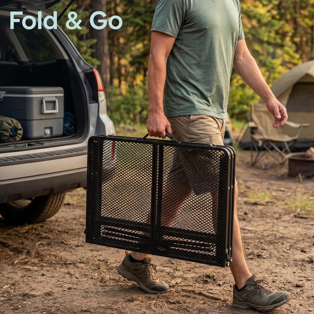 Serenelife Foldable Camping Table - 3Ft Medium-Sized Height Adjustable Portable Outdoor Table With Easy Fold Design, Space-Saving Storage, Weather-Resistant Surface For Camping, Fishing, Picnics & Outdoor Adventures (Black)