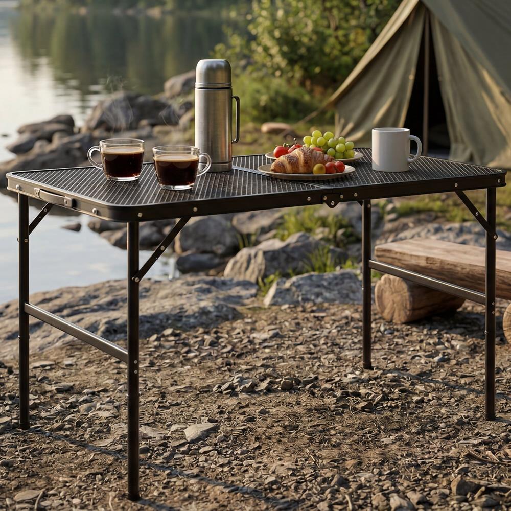 Serenelife Foldable Camping Table - 3Ft Medium-Sized Height Adjustable Portable Outdoor Table With Easy Fold Design, Space-Saving Storage, Weather-Resistant Surface For Camping, Fishing, Picnics & Outdoor Adventures (Black)
