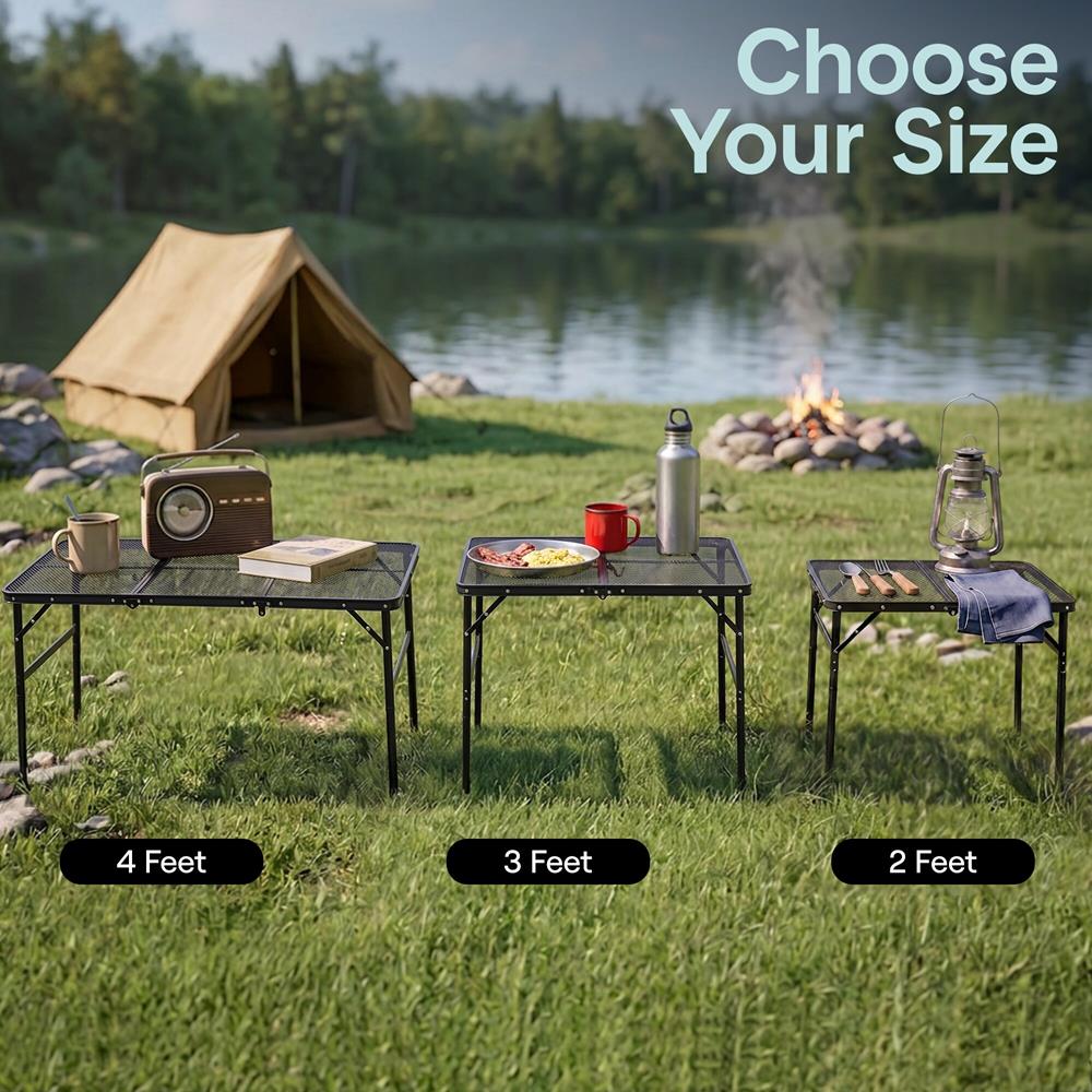 Serenelife Foldable Camping Table - 3Ft Medium-Sized Height Adjustable Portable Outdoor Table With Easy Fold Design, Space-Saving Storage, Weather-Resistant Surface For Camping, Fishing, Picnics & Outdoor Adventures (Black)
