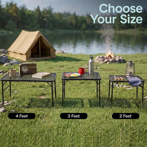Serenelife Foldable Camping Table - 3Ft Medium-Sized Height Adjustable Portable Outdoor Table With Easy Fold Design, Space-Saving Storage, Weather-Resistant Surface For Camping, Fishing, Picnics & Outdoor Adventures (Black)