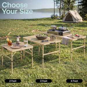 Serenelife Foldable Camping Table - 4Ft Large-Sized Height Adjustable Portable Outdoor Table With Easy Fold Design, Space-Saving Storage, Weather-Resistant Surface For Camping, Fishing, Picnics & Outdoor Adventures (Beige)