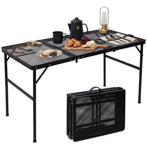 Serenelife Foldable Camping Table - 4Ft Large-Sized Height Adjustable Portable Outdoor Table With Easy Fold Design, Space-Saving Storage, Weather-Resistant Surface For Camping, Fishing, Picnics & Outdoor Adventures (Black)