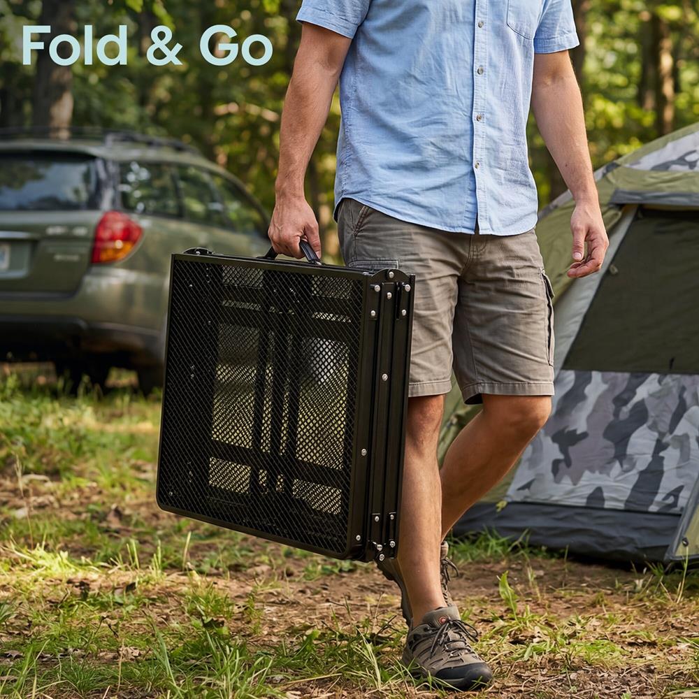 Serenelife Foldable Camping Table - 4Ft Large-Sized Height Adjustable Portable Outdoor Table With Easy Fold Design, Space-Saving Storage, Weather-Resistant Surface For Camping, Fishing, Picnics & Outdoor Adventures (Black)